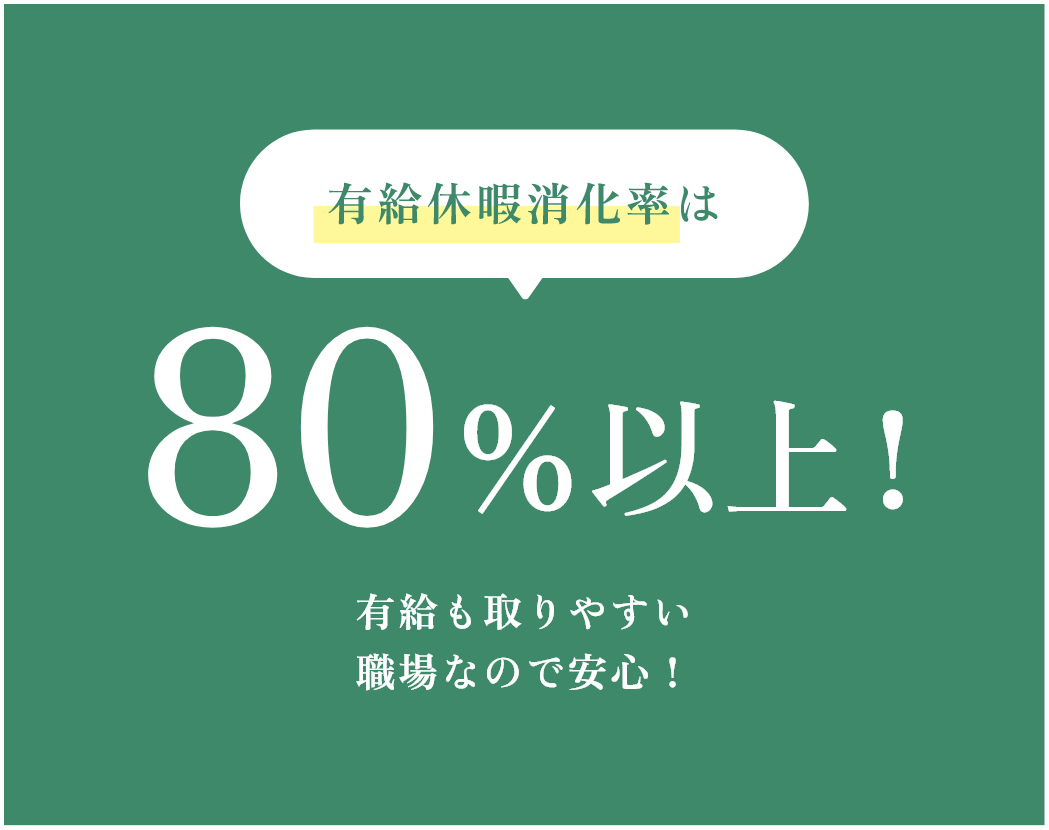 有給休暇消化率は80％以上！